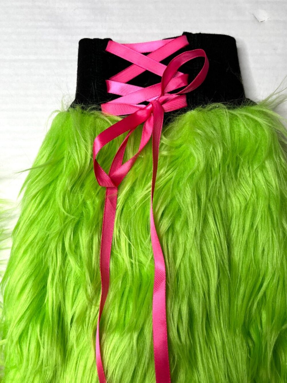 Neon Green Fur Leg Warmers Flared Boot Covers Corset Legwarmers Monster Costume - Picture 5 of 7